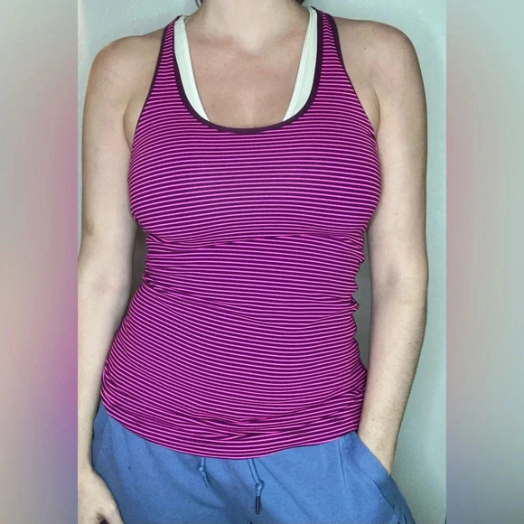 Lululemon Cool Racerback Size 8 in Hyper Stripe Raspberry Glo Light / Plum - Picture 1 of 5
